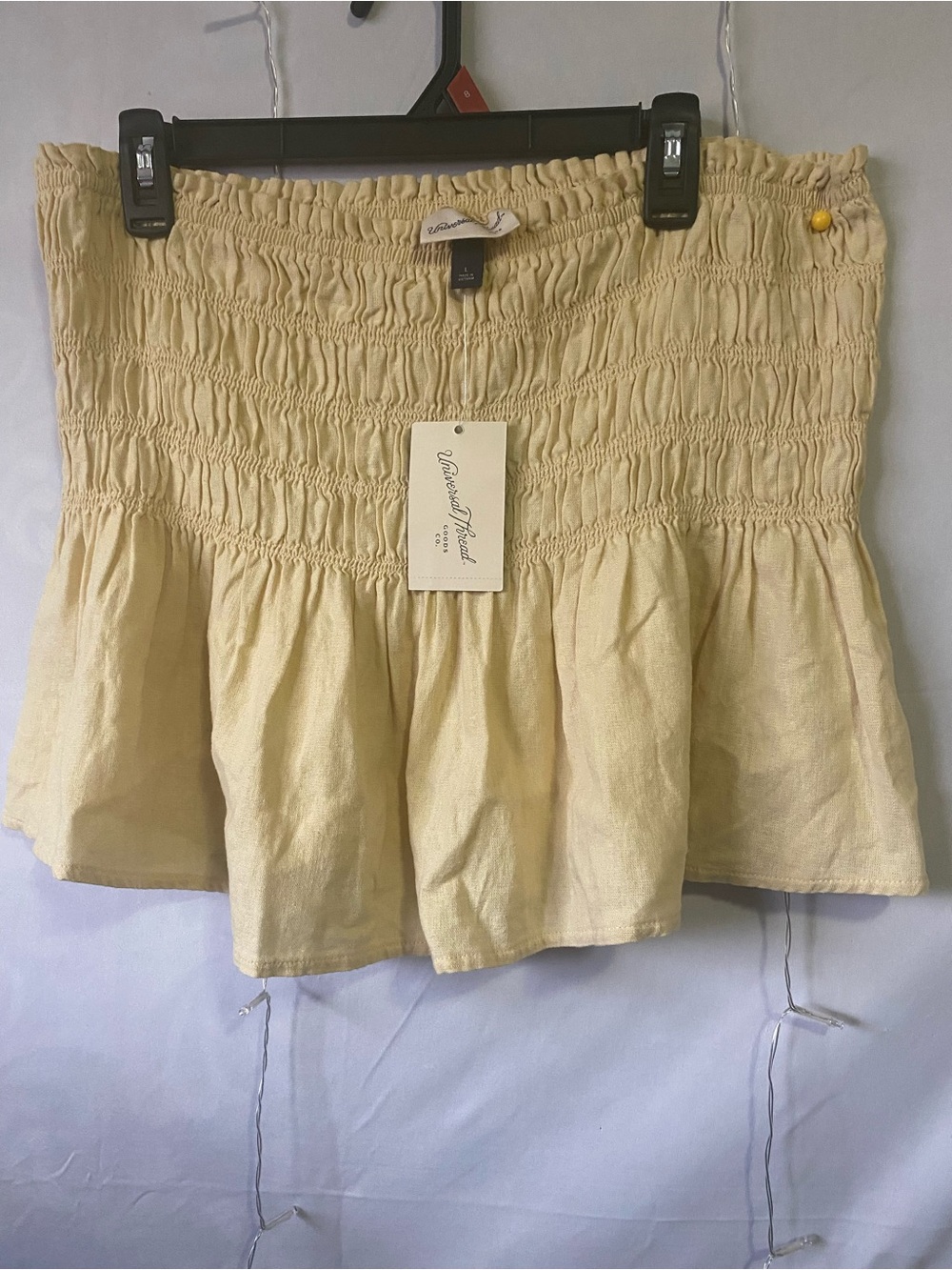 Wanderlust Pale Yellow Smocked Ruffle Mini Skirt